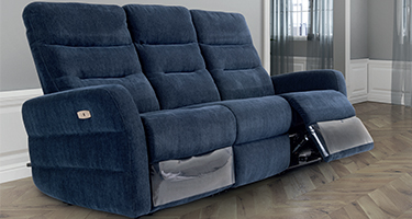 World Furniture Madison Navy Blue Fabric Electric Recliner Sofa 