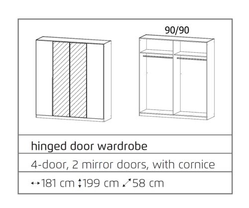 Rauch Texas Alpine White 4 Door 2 Mirror Wardrobe with Cornice