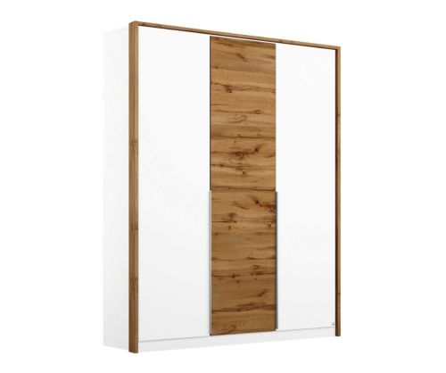 Rauch Bellezza Alpine White with High Polish White 3 Door Wardrobe with Wotan Oak Application (W141cm)
