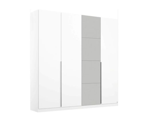 Rauch Bellezza Alpine White with High Polish White 4 Door Wardrobe with Silk Grey Application (W185cm)