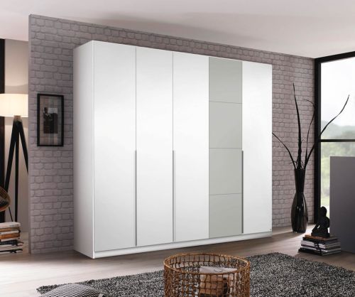Rauch Bellezza Silk Grey Carcase with White High Polish Front 5 Door Wardrobe (W230cm)