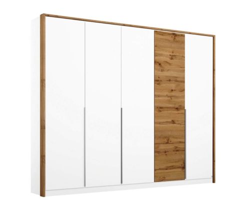 Rauch Bellezza Alpine White with High Polish White 5 Door Wardrobe with Wotan Oak Application (W230cm)