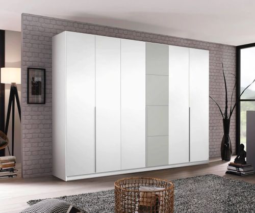 Rauch Bellezza Silk Grey Carcase with White High Polish Front 6 Door Wardrobe (W275cm)