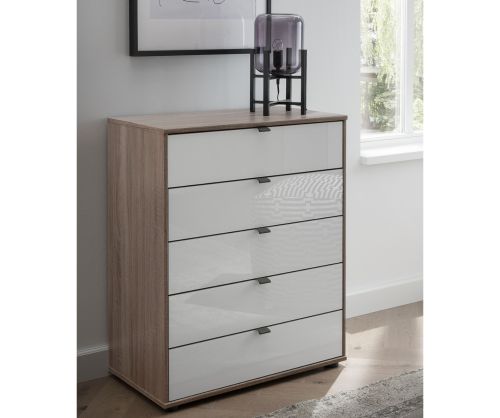 Wiemann Tampa Glass White 5 Drawer Chest