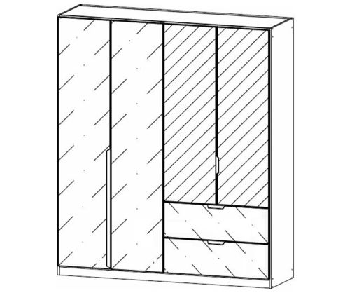 Rauch Modern Quadra Spin Alpine White Carcase with White Glass Front 4 Door 2 Glass Drawer Combi Wardrobe with Mirror