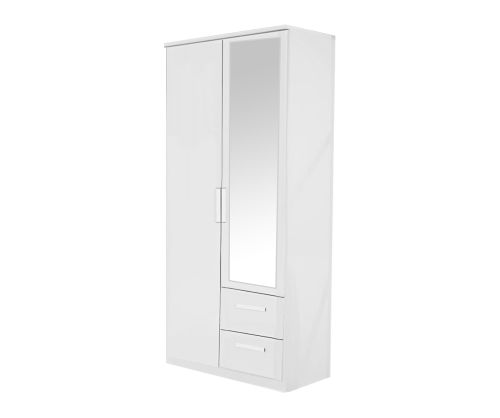 Rauch Rivera Alpine White 2 Door 1 Right Mirror 2 Drawer Combi Wardrobe with Cornice (W91cm)