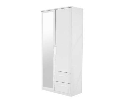 Rauch Rivera Alpine White 2 Door 1 Right Mirror 2 Left Drawer Combi Wardrobe with Cornice (W91cm)