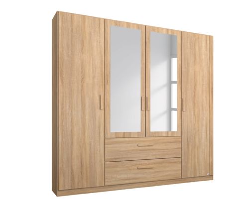 Rauch Rivera Sonoma Oak 4 Door 2 Mirror 2 Drawer Combi Wardrobe with Cornice (W181cm)