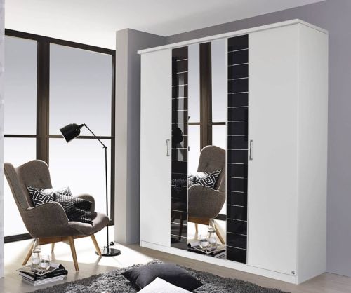 Rauch Terano Alpine White with White Glass Overlay 5 Door 2 Glass Door Wardrobe with Mirror(W181cm)