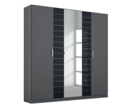 Rauch Terano Metallic Grey with White Glass Overlay 6 Door 2 Glass Door Wardrobe with 2 Mirror(W226cm)