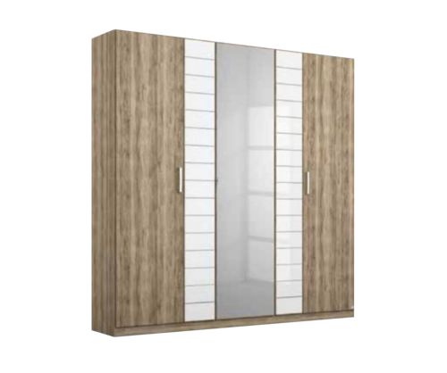 Rauch Terano Sonoma Oak with White Glass Overlay 6 Door 2 Glass Door Wardrobe with 2 Mirror(W226cm)