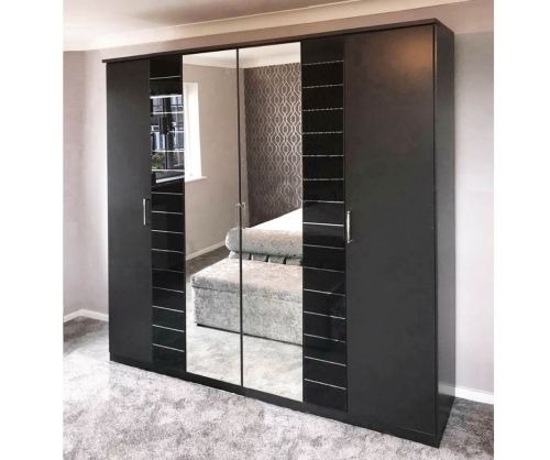 Rauch Terano Metallic Grey with Basalt Glass Overlay 6 Door 2 Glass Door Wardrobe with 2 Mirror(W226cm)