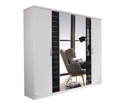 Rauch Terano Alpine White with White Glass Overlay 6 Door 2 Glass Door Wardrobe with 2 Mirror(W226cm)
