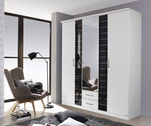 Rauch Terano Sonoma Oak with White Glass Overlay 5 Door 2 Drawer and 1 Mirror Wardrobe (W181cm)
