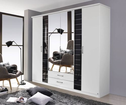 Rauch Terano Metallic Grey with Basalt Glass Overlay 6 Door 2 Drawer and 2 Mirror Wardrobe (W226cm)