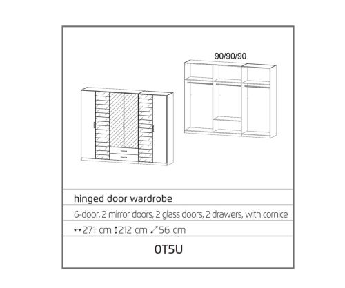 Rauch Terano Sonoma Oak with White Glass Overlay 6 Door 2 Drawer and 2 Mirror Wardrobe (W271cm)