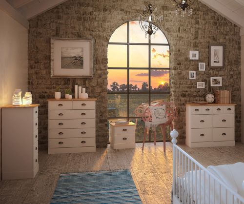 FTG Nola White and Pine 5 Drawer Chest 