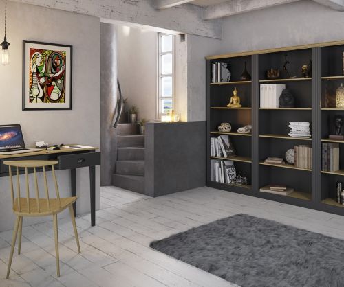 FTG Nola Black and Pine 4 Shelf Bookcase