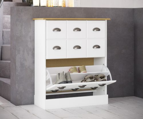 FTG Nola White and Pine Shoe Cabinet