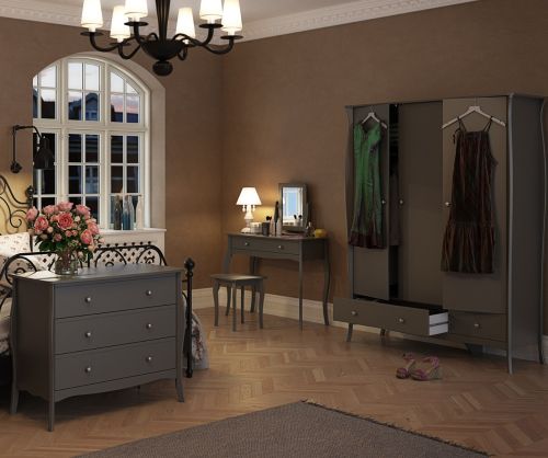 FTG Baroque Grey 3 Drawer Wide Chest