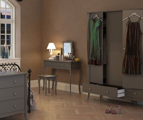 FTG Baroque Grey 1 Drawer Vanity with Mirror and Stool