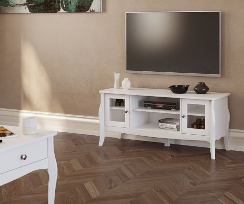 FTG Baroque White 4 Door 2 Shelves TV Table