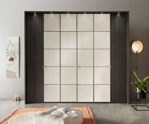 Wiemann Vip Quito Outer in Mocca Oak and Glass Champagne Center 6 Door Hinged Wardrobe
