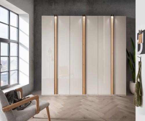 Wiemann Lagos Front in Champagne Glass and Centre Strip Carcase Colour Hinged Door Wardrobe