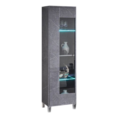 Ben Company Vittoria Grey Marble Finish Italian 1 Door Vitrine
