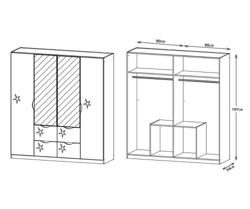 Rauch Arnstein Alpine White Carcase with High Polish White Front 4 Door 2 Mirror Combi Wardrobe with Drawer