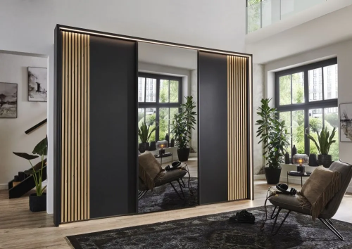 Wiemann Denver Crystal Mirror Sliding Door Wardrobe with Half Bianco Oak Decking