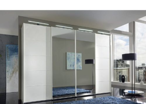 Wiemann Vip Westside 2 White Glass and Mirror 4 Door Sliding Wardrobe with 5 Trims