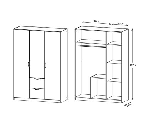 Rauch Arnstein Metallic Grey Carcase with White Front 3 Door 2 Drawer Combi Wardrobe
