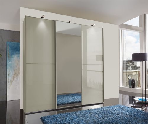 Wiemann Vip Westside 2 Pebble Grey Glass and Mirror 3 Door Sliding Wardrobe with 2 Trims