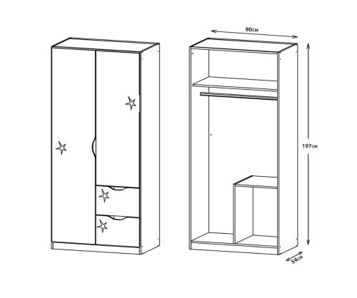 Rauch Arnstein Alpine white Carcase with High Polish White Front 2 Door 2 Drawer Combi Wardrobe