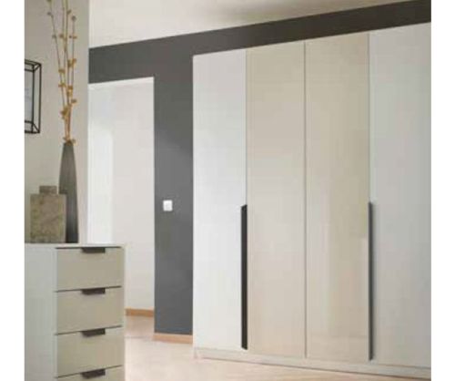 Rauch Artemis Artisan Oak Carcase and Champagne Glass Front 4 Door Hinged Wardrobe