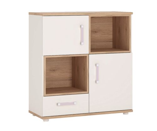 FTG 4Kids 2 Door 1 Drawer Cupboard with 2 Open Shelves with Lilac Handles