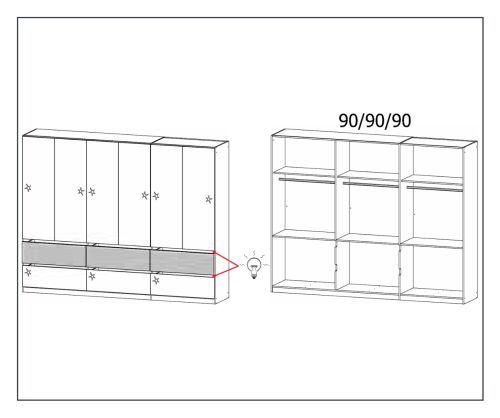 Rauch Winnipeg Metallic Grey Carcase with High Polish White Front 6 Door 6 Drawer Combi Wardrobe