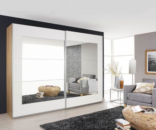 Rauch Alegro Sonoma Oak Carcase with Silk Grey Front 2 Sliding Mirror Door Wardrobe (W226cm)