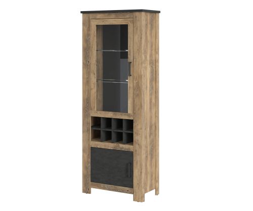 FTG Rapallo Chestnut and Matera Grey 2 Door Display Cabinet with Wine Rack