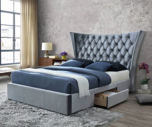 Artisan 4560 Silver Fabric 2 Side Drawer Bed Frame