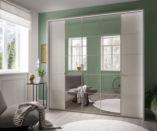 Wiemann Vip Quito Glass Champagne and Crystal Mirrored Center 5 Door Hinged Wardrobe With Trims