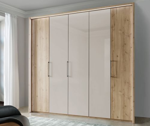 Wiemann Vip Monaco 1000 Bianco Oak and Glass Champagne 6 Door Hinged Wardrobe – W300cm