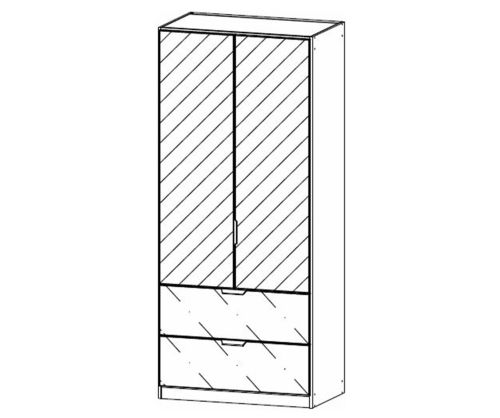 Rauch Modern Quadra Spin Metallic Grey Carcase with Basalt Glass Front 2 Mirror Door 2 Glass Drawer  Combi Wardrobe