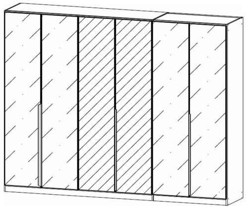 Rauch Modern Quadra Spin Metallic Grey Carcase with Basalt Glass Front 6 door 2 Mirror Hinged Wardrobe