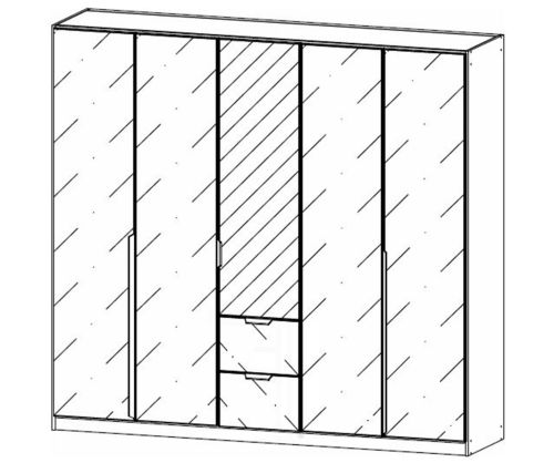 Rauch Modern Quadra Spin Alpine White Carcase with White Glass Front 5 Door 2 Glass Drawer Combi Wardrobe with Mirror