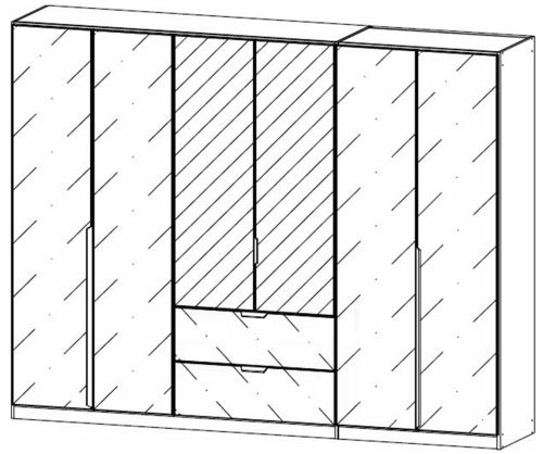 Rauch Modern Quadra Spin Metallic Grey Carcase with Basalt Glass Front 6 Door 2 Glass Drawer Combi Wardrobe with Mirror