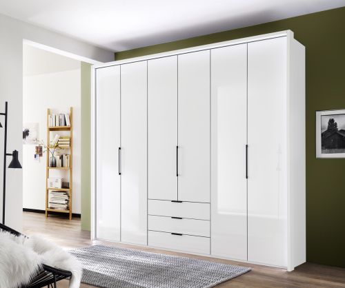 Wiemann Vip Monaco 1000 Glass White 6 Door 3 Drawer Combi Wardrobe – W300cm