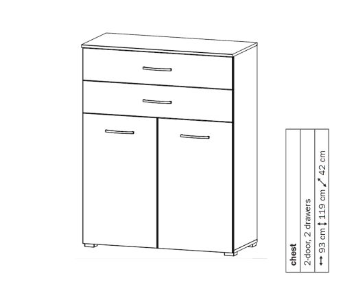 Rauch Aditio 2 Door 2 Upper Side Drawer Chest with Glass White Front