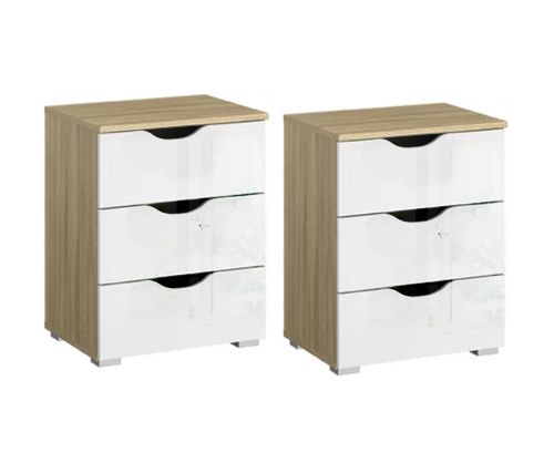 Rauch Arnstein Artisan Oak Colour Carcase with White Front 3 Drawer Bedside Cabinet(Pair)